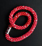 Coral Glass and Silver Tone Glass Beads
